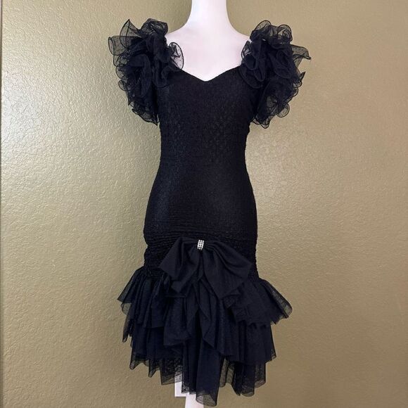 No Brand Dresses & Skirts - Vintage 80s 90s Talon Women’s 6 Chiffon Ruffled Cocktail Midi Dress Made in USA